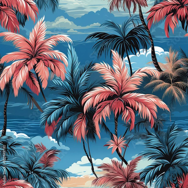 Obraz Beautiful vintage floral pattern background. Landscape with palm trees