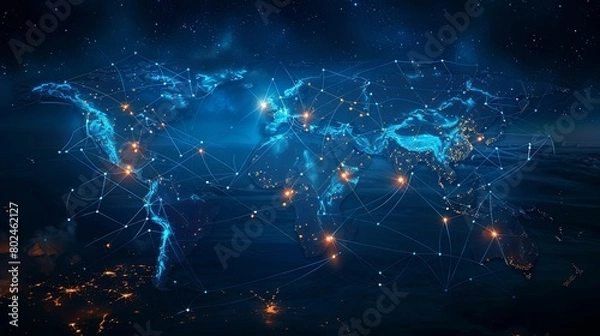 Fototapeta A blue and white globe with a network of lines connecting it
