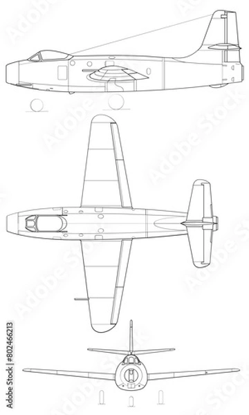 Obraz Yakolev Yak-19 3-view-svg vector file