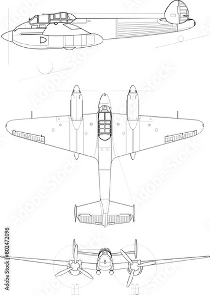 Obraz Yakolev Yak-2 3-view-svg vector file.svg