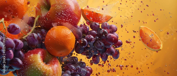 Fototapeta Exploding fruits with dramatic splash