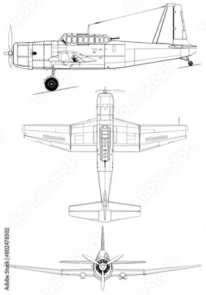 Obraz Vultee Vengeance I 3-view-svg vector file