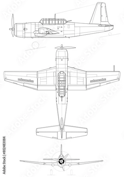 Obraz Vultee A-35 Vengeance 3-view-svg vector file