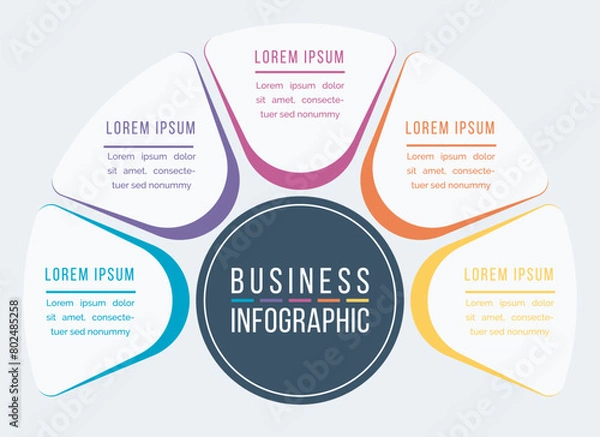 Fototapeta 5 Steps Infographic business design 5 objects, elements or options infographic template for business information