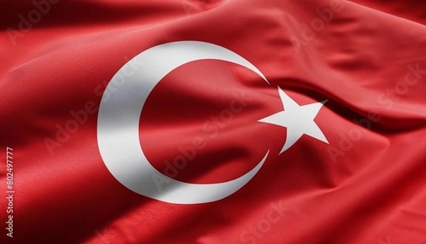 Fototapeta turkish flag with folds with visible satin texture