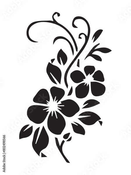 Fototapeta Stencil flowers, bouquet. Black silhouettes of flowers (freesias, tulips, alstroemeria and forget-me-nots) highlighted on a white background. Vector illustration
