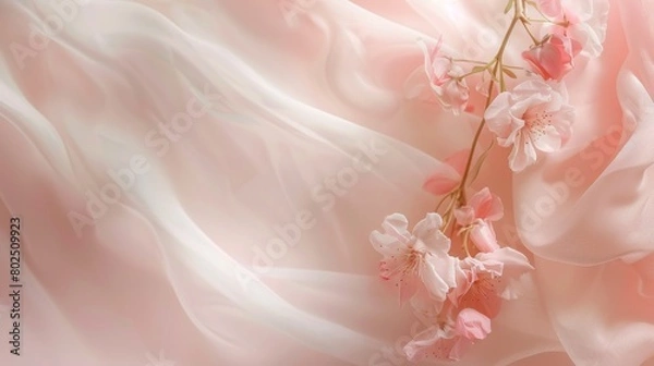 Obraz Elegant soft pink fabric and delicate cherry blossoms background
