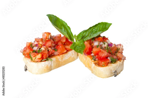 Obraz Bruschetta with red tomatoes and green basil