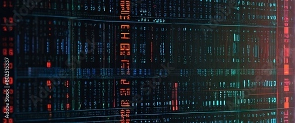 Fototapeta An abstract digital background with binary code and AI algorithms running in the background