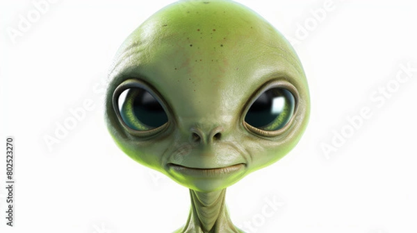 Fototapeta A fun green alien in a 3d cartoonish style, portrait isolated on a white background