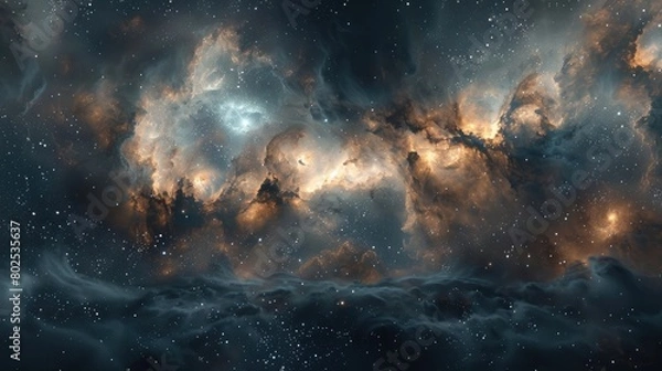 Fototapeta Stunning HDRI 360A degree  space background: nebula and stars equirectangular projection environment map