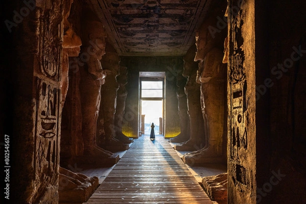 Obraz Sunrise in the long gallery of the temple of Abu Simbel, Egypt