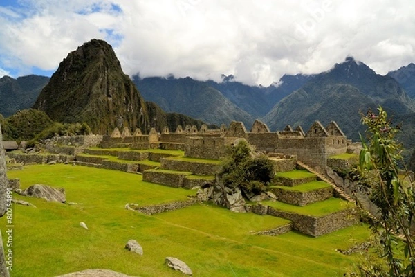 Fototapeta Close up detailed view of Machu Picchu, lost Inca city in the