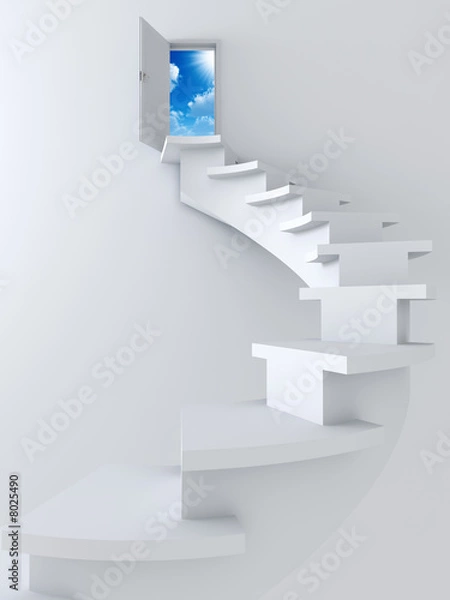 Obraz ladder and opened door with blue sky