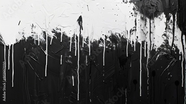 Fototapeta Dripping paint in shades of black and white creates a gritty texture.