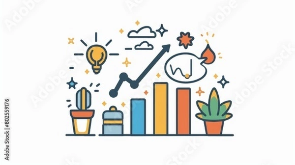 Obraz A colorful drawing of a plant with a light bulb and a speech bubble