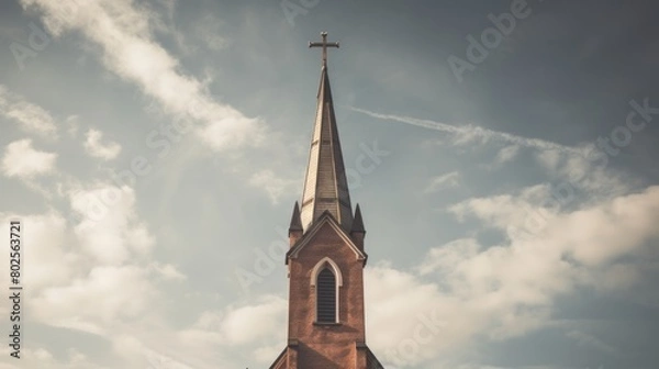 Obraz church steeple and clouds
