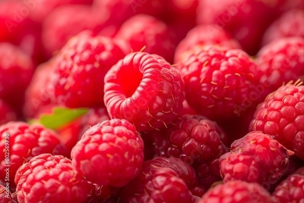 Fototapeta Fresh and sweet raspberries background