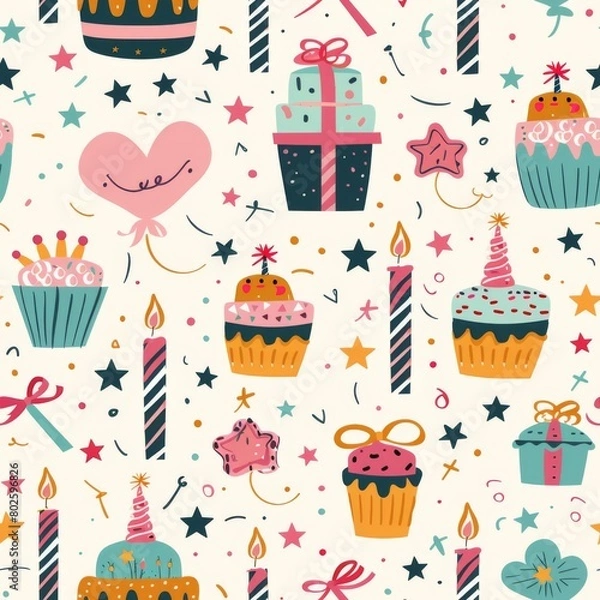 Fototapeta Simple Seamless Birthday Themed Pattern

