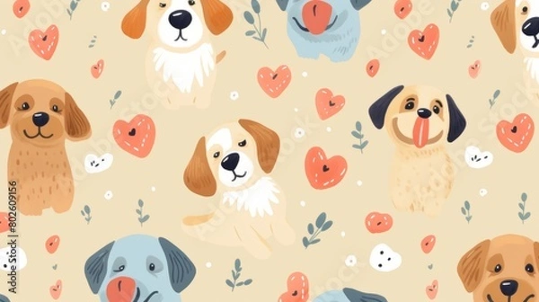 Obraz Dogs and hearts baby patterns