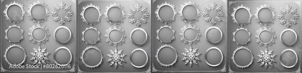 Obraz Set of circle silver frames with a silver snowflakes.
