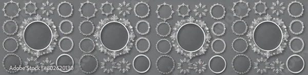 Obraz Set of circle silver frames with a silver snowflakes.