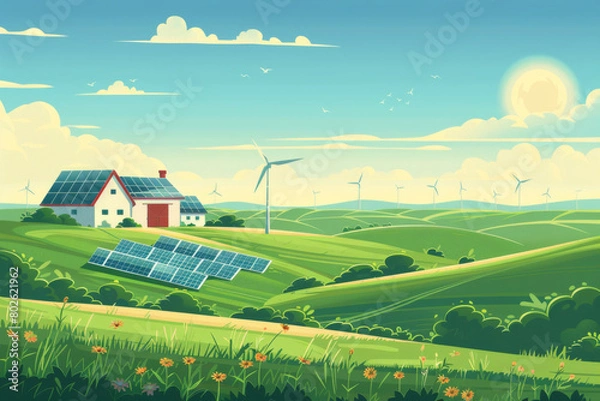 Fototapeta Green Energy Renewable Resources,energy types that are generated from natural resources, such as sunlight, wind, the movement of water.
