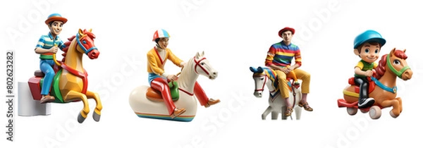 Fototapeta colorful toy with horse ridding doll with on transparent background cutouts, PNG file.