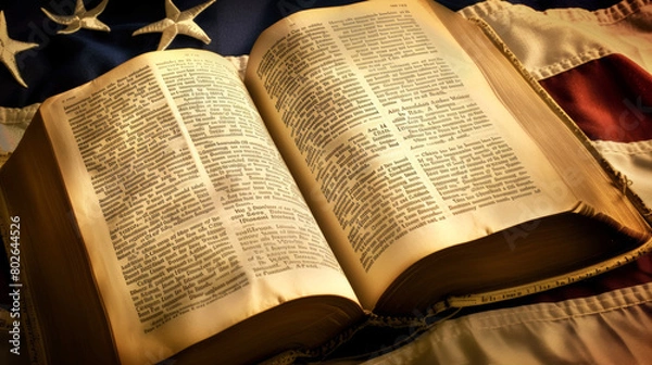 Obraz Open book on American flag background