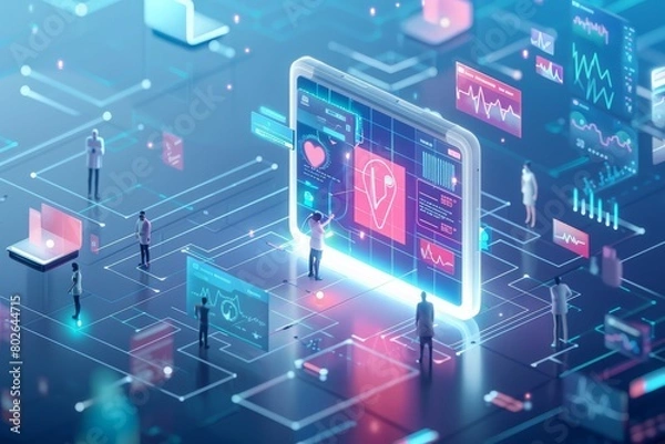 Fototapeta Healthcare technology concept with digital health apps and wearable devices