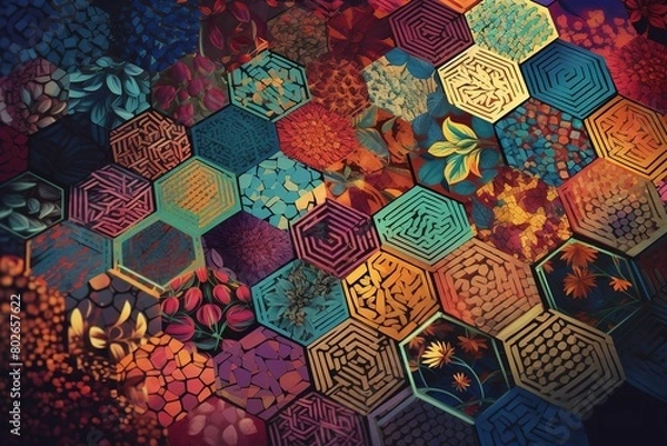 Fototapeta a colourful wall with a pattern of squares and the word " z " on it.