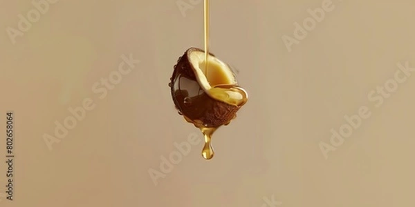Fototapeta Drops of oil dripped onto the macadamia nuts. on a dark background