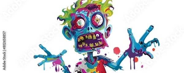 Obraz Bright and colorful 2D art of a zombie character isolated on white, ideal for childrens book illustrations and educational content