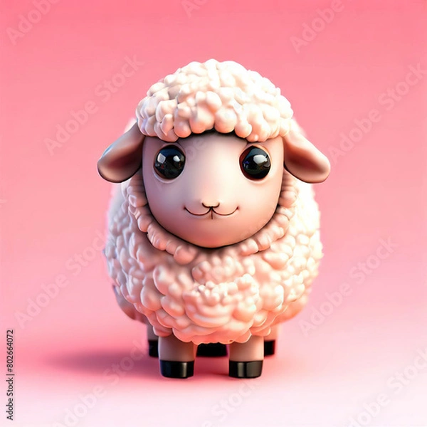 Fototapeta A sheep with fluffy fur is standing on a blue background..with Generative AI technology