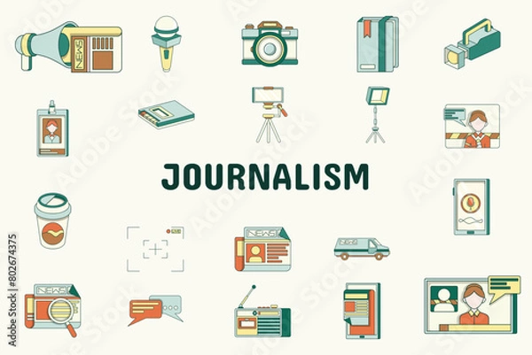 Fototapeta Journalism Lineal Color Vector Illustration Icon Sticker Set Design Materials
