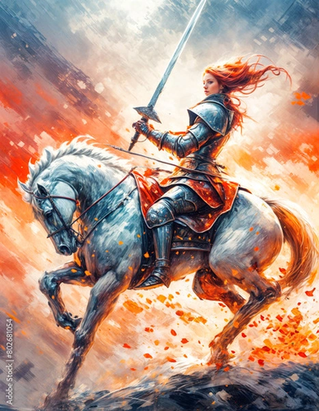 Fototapeta A Painting of a Chariot of Steel: Knight Charges with Unflinching Resolve