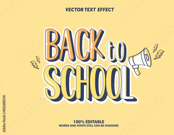 Fototapeta Editable text effect - Back To School 3d Traditional Cartoon template style premium vector
