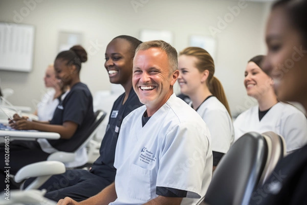 Obraz Dental Office Staff Training: Dental team participating in training sessions to enhance skills and customer service excellence.