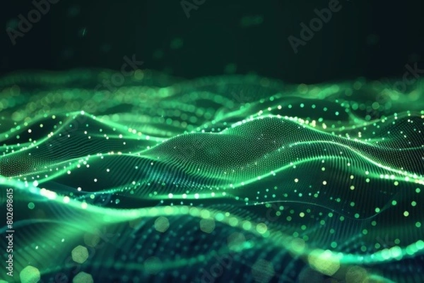 Fototapeta Abstract background with glowing waves of light and dots