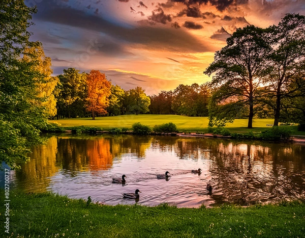 Obraz Mallard Ducks at Sunset