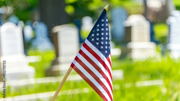 Obraz American flag at cemetery on sunny day for memorial
