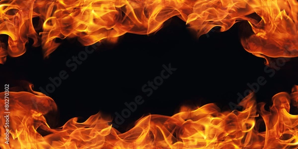 Fototapeta Płonący ogień płomień na czarnym tle