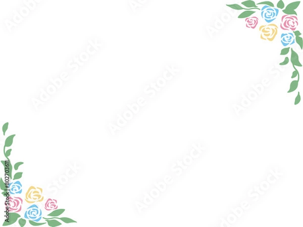 Fototapeta ピンクと水色と黄色の薔薇のコーナー〜母の日等に！