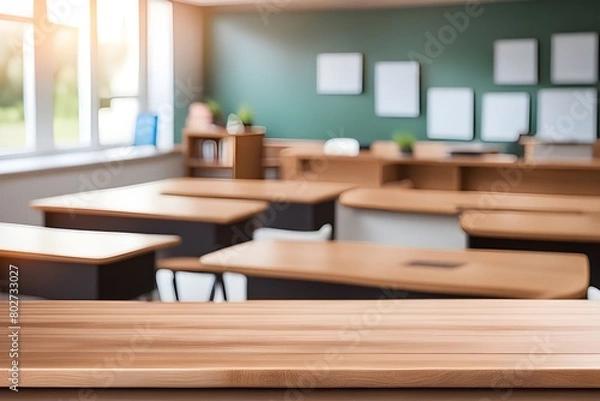 Fototapeta empty wooden desk in classroom