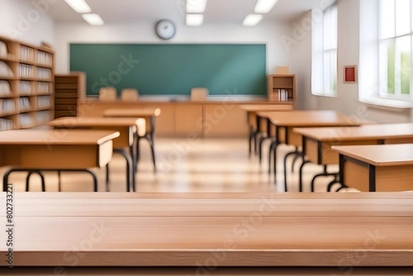 Fototapeta empty wooden desk in classroom