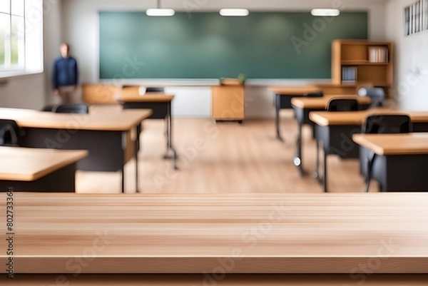 Obraz empty wooden desk in classroom