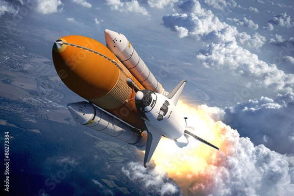 Obraz Prom kosmiczny lecący nad chmurami