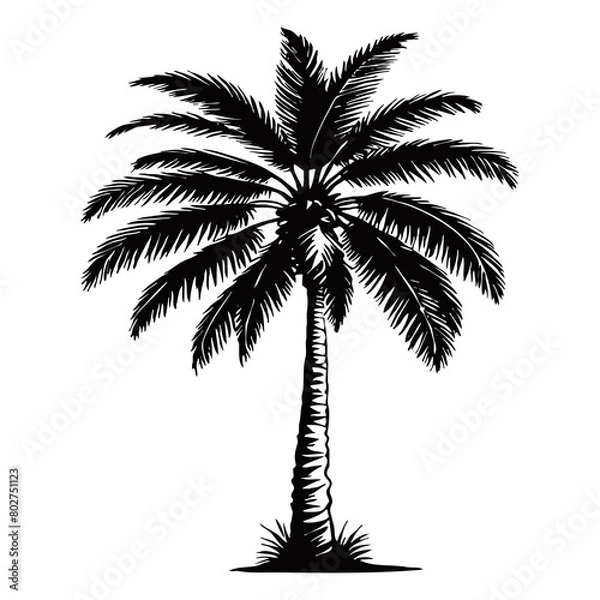 Fototapeta Illustration of a palm tree. Black tropical tree on a white background. Generated by Ai