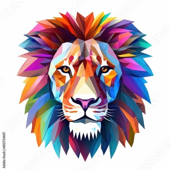 Fototapeta a colourful lion head with a rainbow pattern on it.