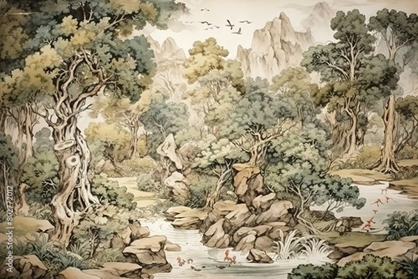 Fototapeta a colourful display of paper with a pink flower on it.